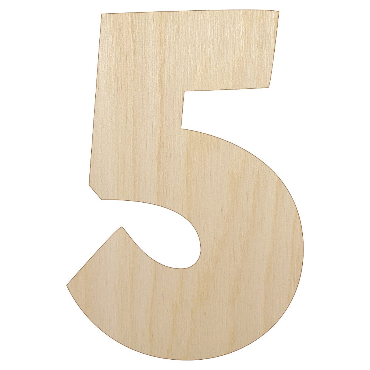 Number 5 Five Fun Bold Font Unfinished Wood Shape Piece Cutout for DIY Craft Projects